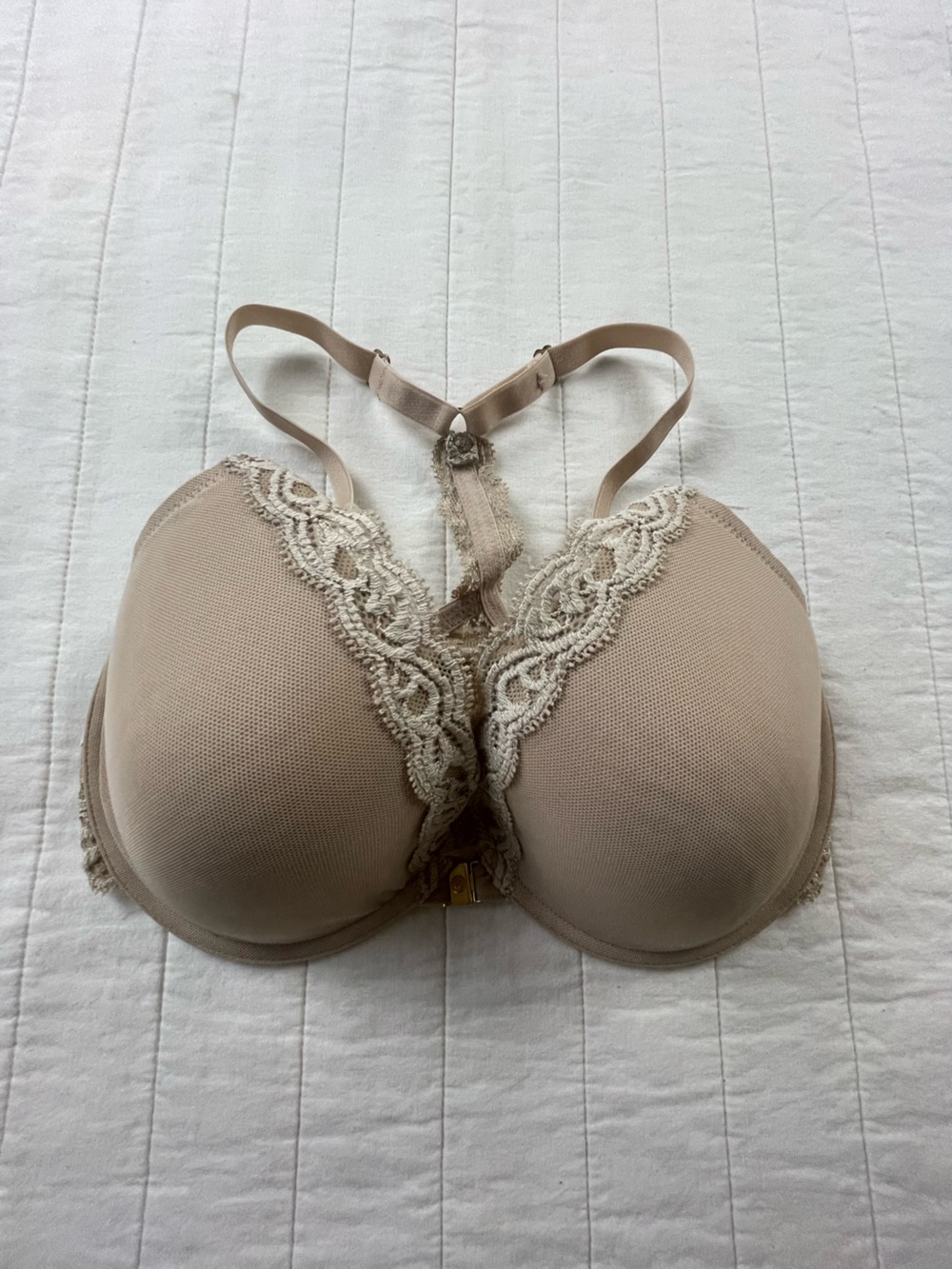 Natori Nude Lace-Trim Front Closire Racerback Bra 32DD